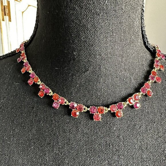 Ann Taylor LOFT Rhinestone Crystal Collar Necklace Sparkling Stones Pink Orange - Picture 1 of 5